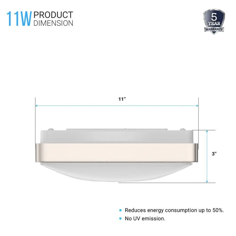 15W Square LED Flush Mount Ceiling Light - 11 inch Brushed Nickel - 1050 Lm - Single Ring