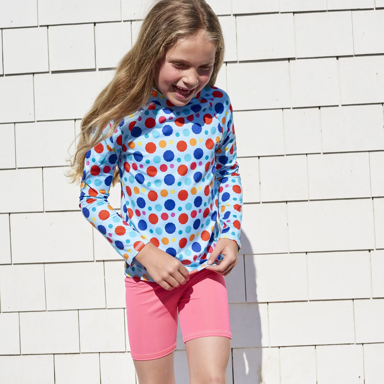 Dots Long Sleeve Rash Guard Top UPF 50  for Girls