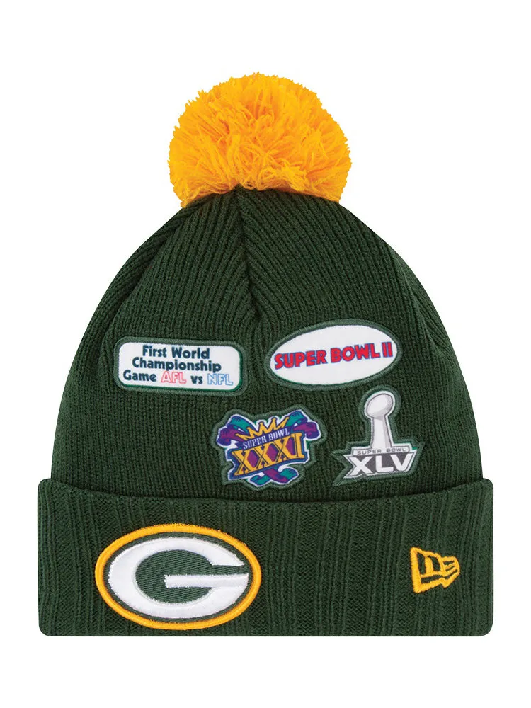 Green Bay Packers Superbowl Patch Knit Hat with Pom