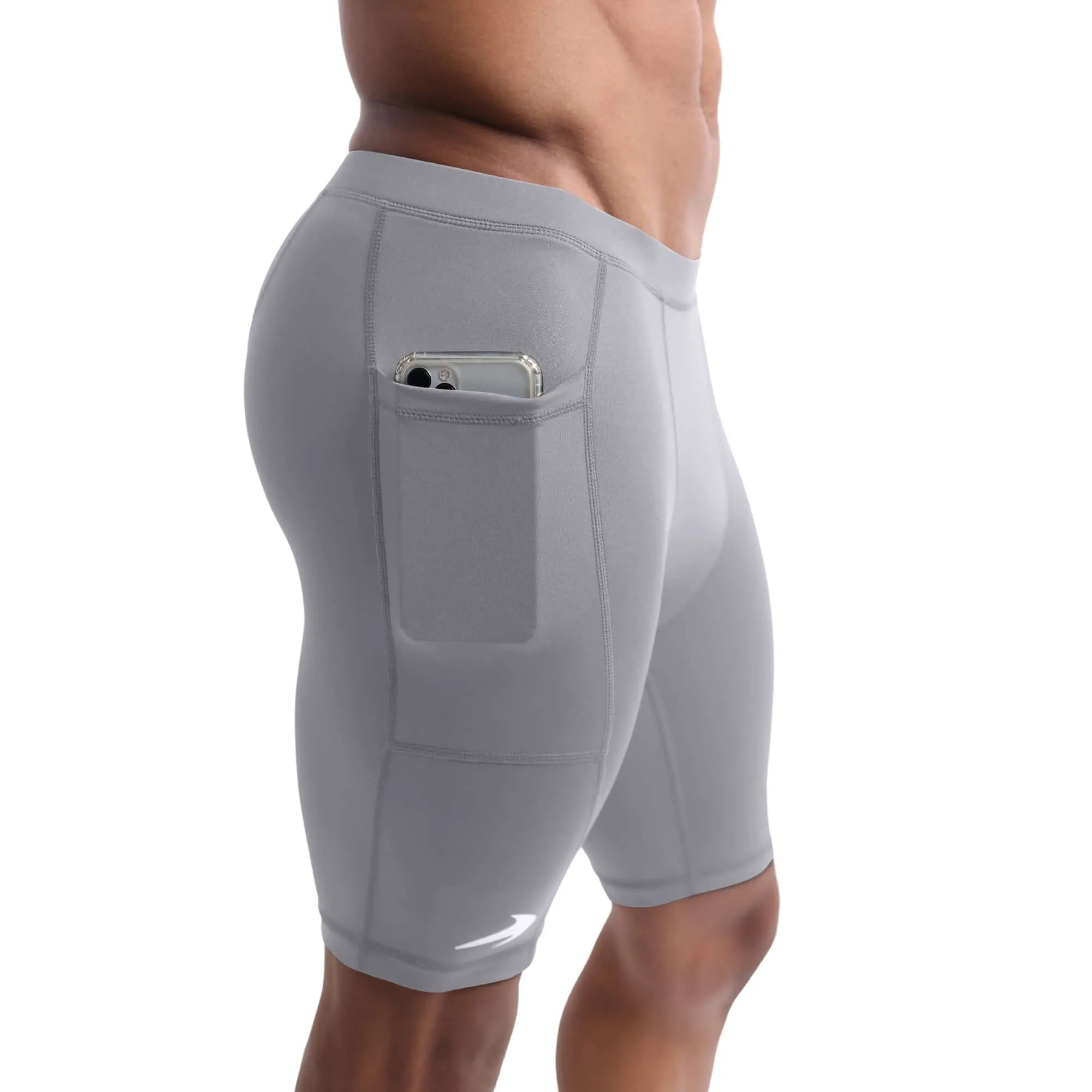 Men's 8" Polyester Compression Shorts W/ Pockets - Light Gray