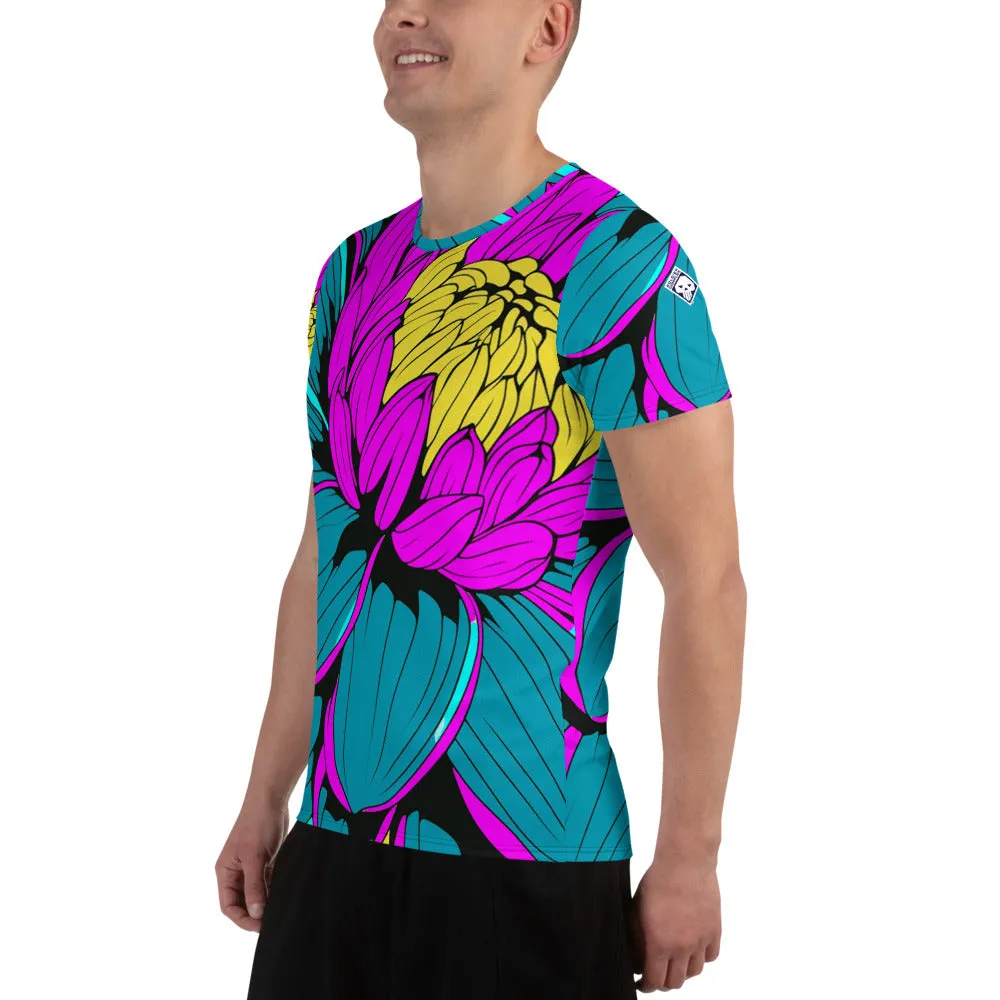 Men's Pop Art BJJ Short Sleeve Rash Guard: Roy Lichtenstein Dahlia Print for High-Intensity Training 001