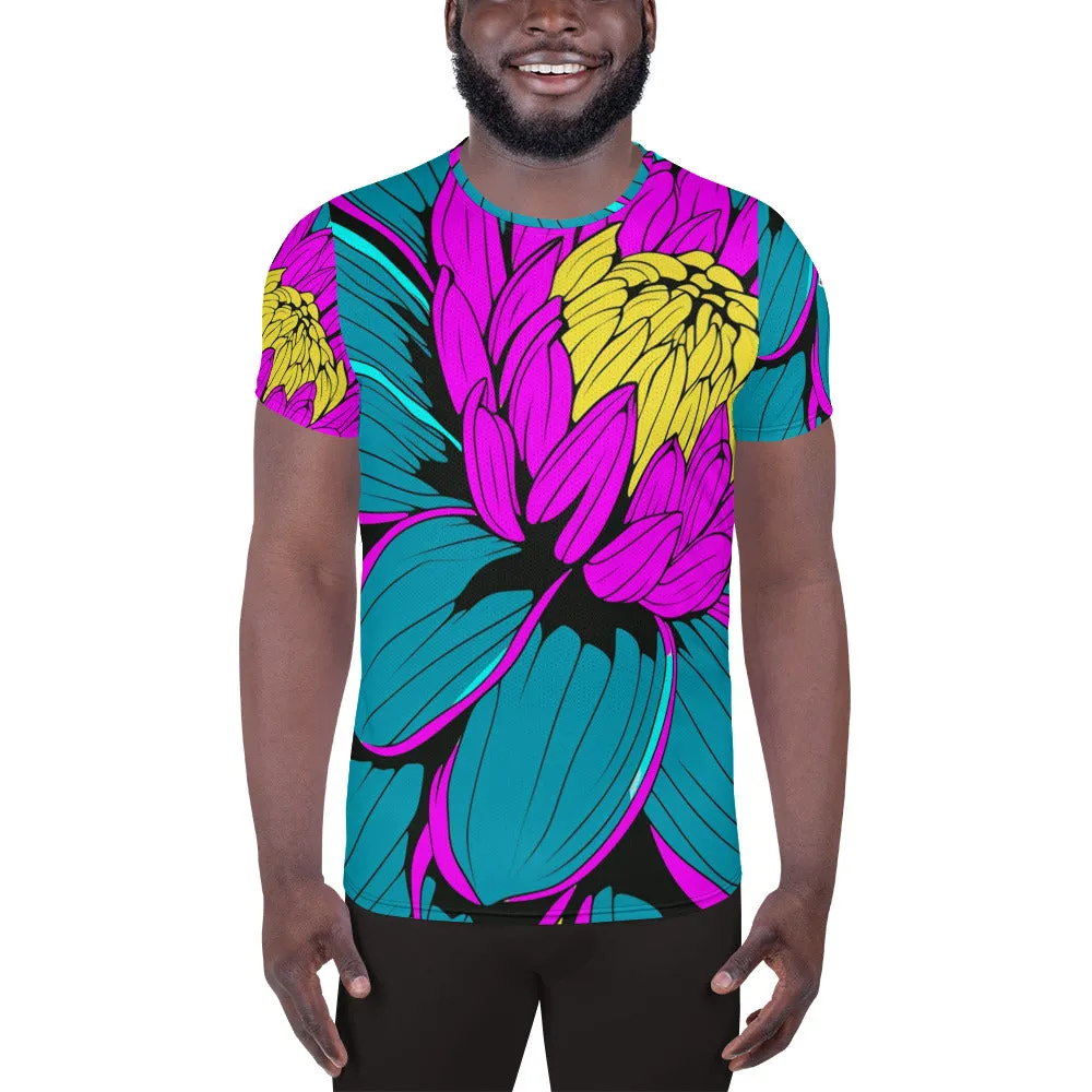 Men's Pop Art BJJ Short Sleeve Rash Guard: Roy Lichtenstein Dahlia Print for High-Intensity Training 001