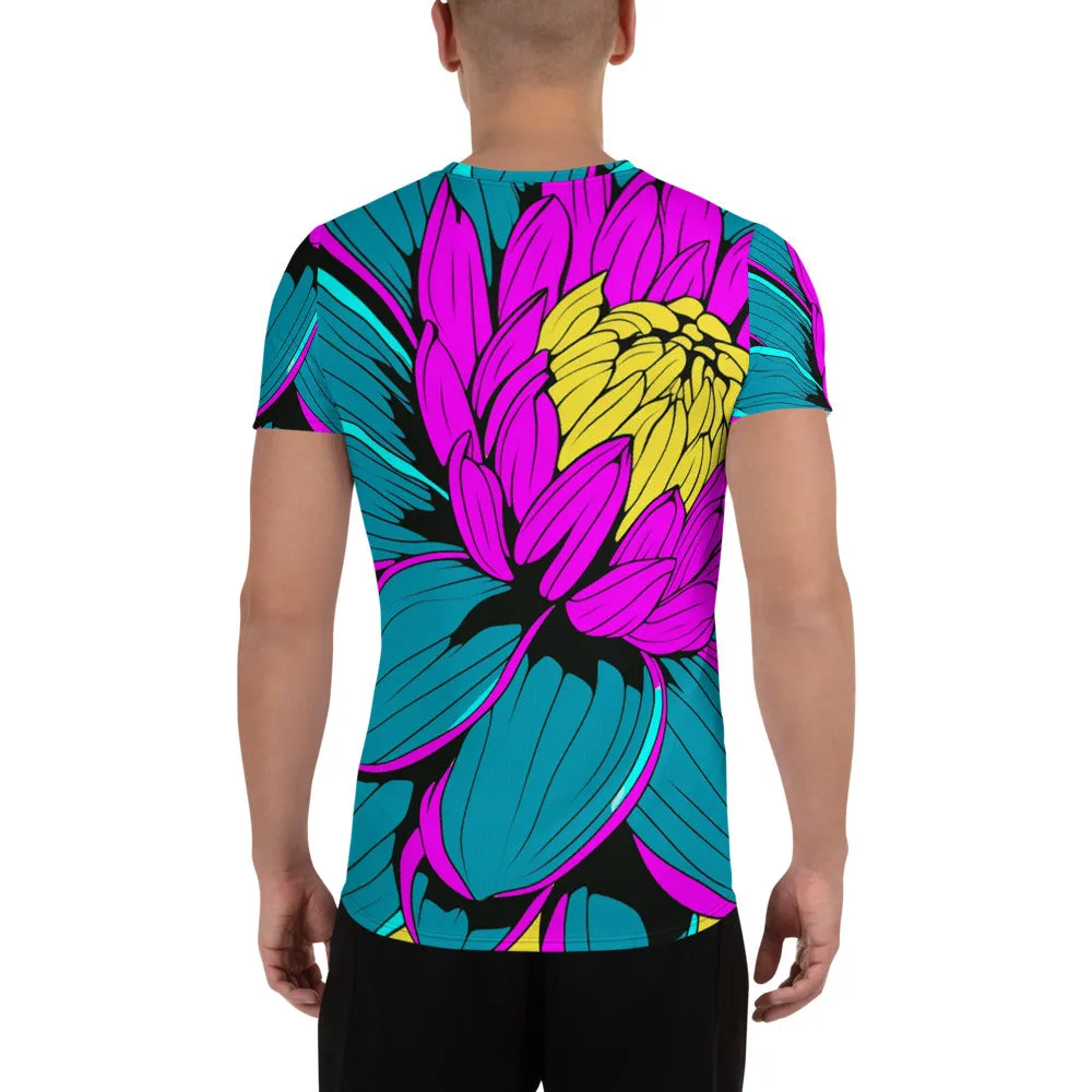 Men's Pop Art BJJ Short Sleeve Rash Guard: Roy Lichtenstein Dahlia Print for High-Intensity Training 001