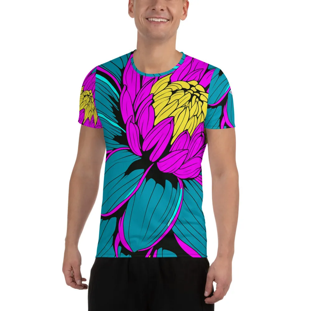 Men's Pop Art BJJ Short Sleeve Rash Guard: Roy Lichtenstein Dahlia Print for High-Intensity Training 001