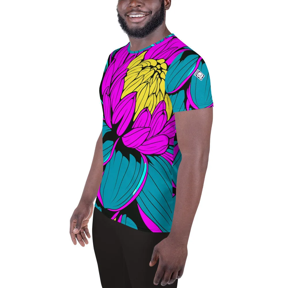 Men's Pop Art BJJ Short Sleeve Rash Guard: Roy Lichtenstein Dahlia Print for High-Intensity Training 001