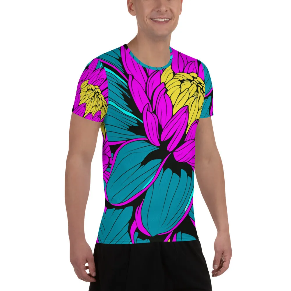 Men's Pop Art BJJ Short Sleeve Rash Guard: Roy Lichtenstein Dahlia Print for High-Intensity Training 001