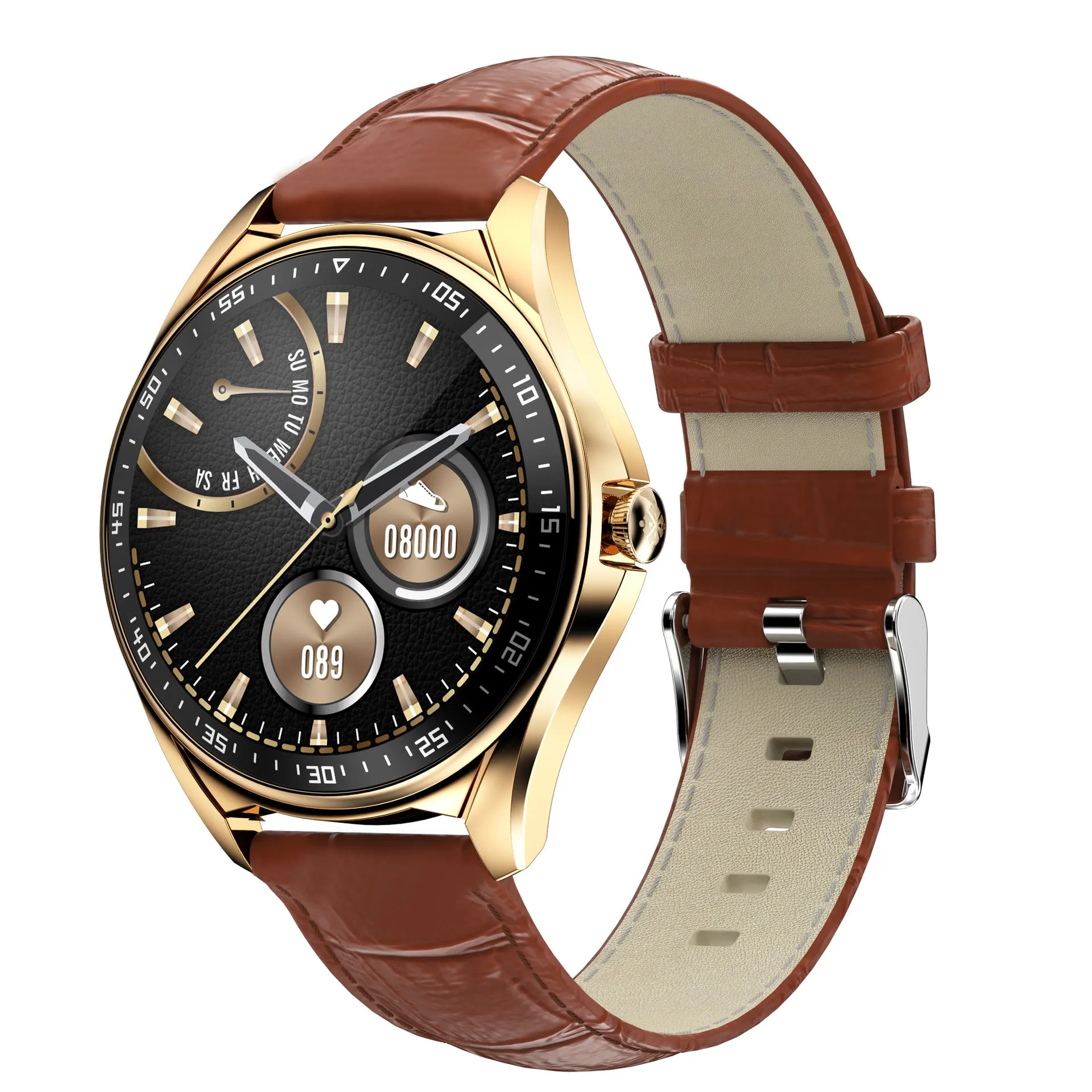 Miyou Men's Smart Watch E16 Double Bluetooth Calling Watch Body Zinc Alloy Metal Steel Belt Bamboo Grain Leather