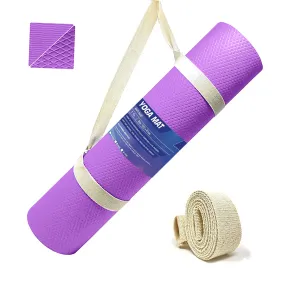 Strauss Anti Skid EVA Yoga Mat with Carry Strap, 4mm, (Purple)