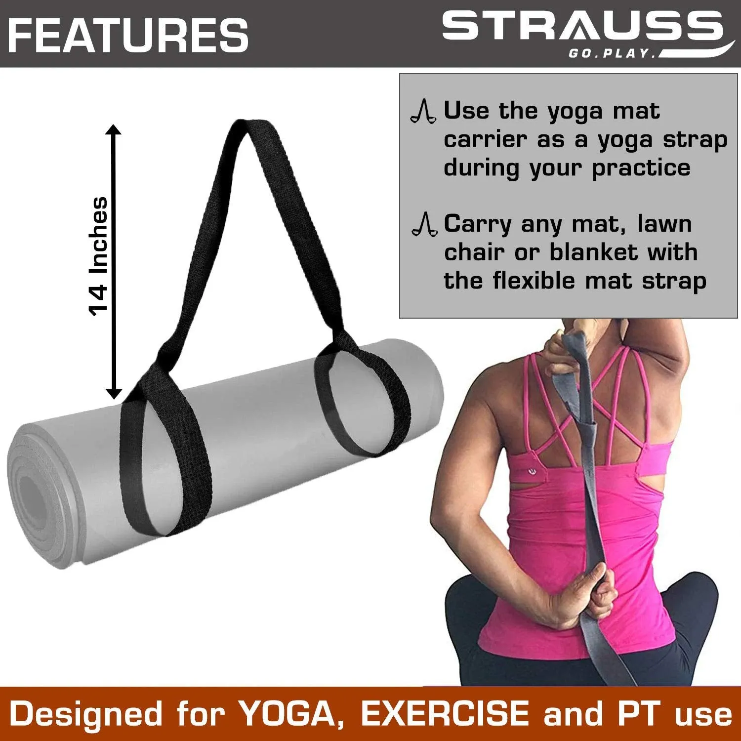 Strauss  Yoga Mat, 6 mm, (Purple) and Yoga Knee Pad Cushions, (Pink)