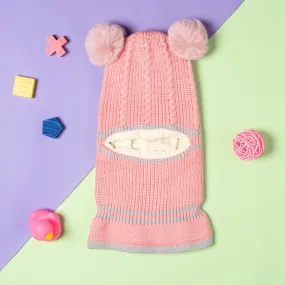 Winter Monkey Cap Woollen Hat Pom Pom Pink