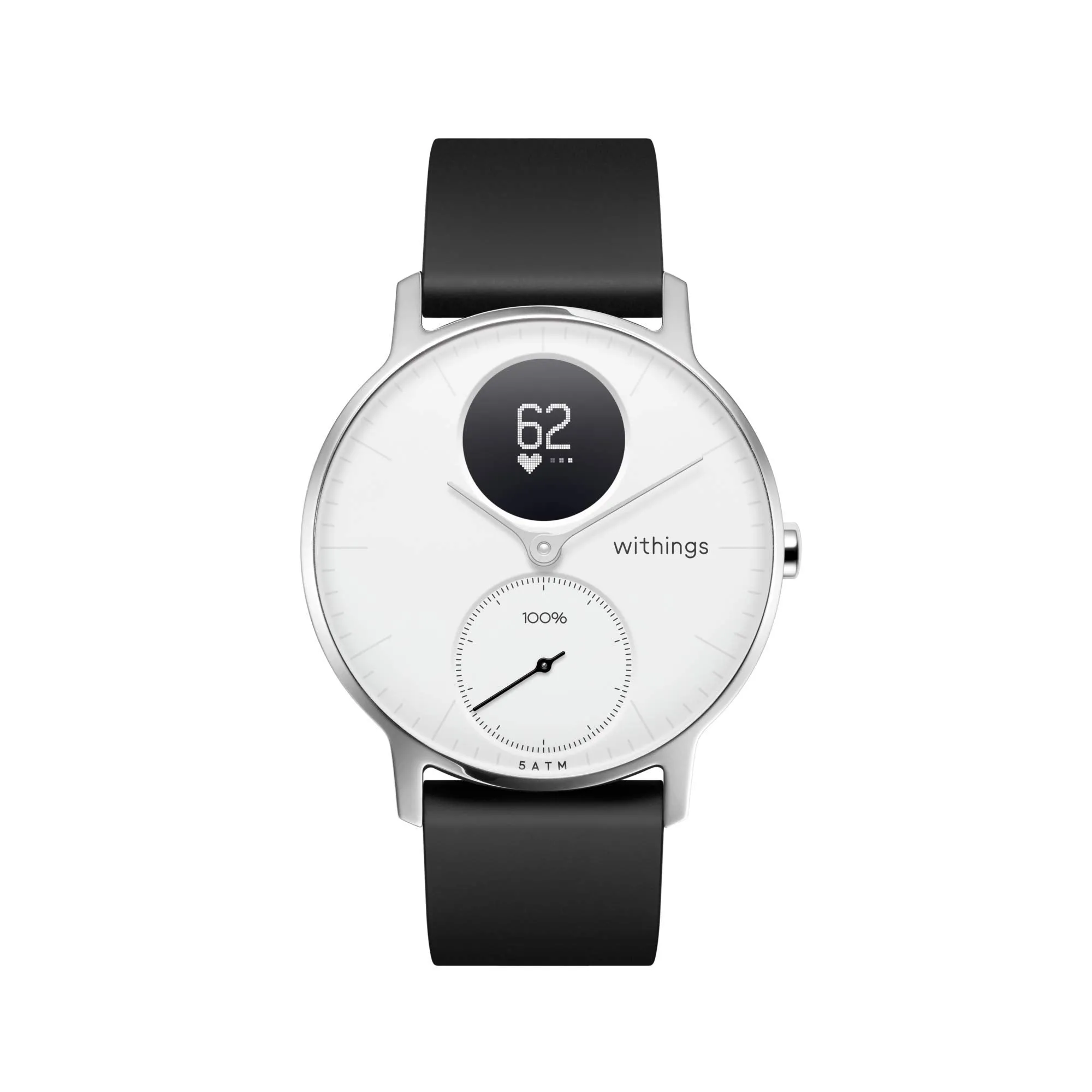 Withings Steel HR - Hybrid Smartwatch - Activity Tracker with Connected GPS, Heart Rate Monitor, Sleep Monitor, Smart Notifications, Water Resistant with 25-day battery life,Silver, White - 36mm